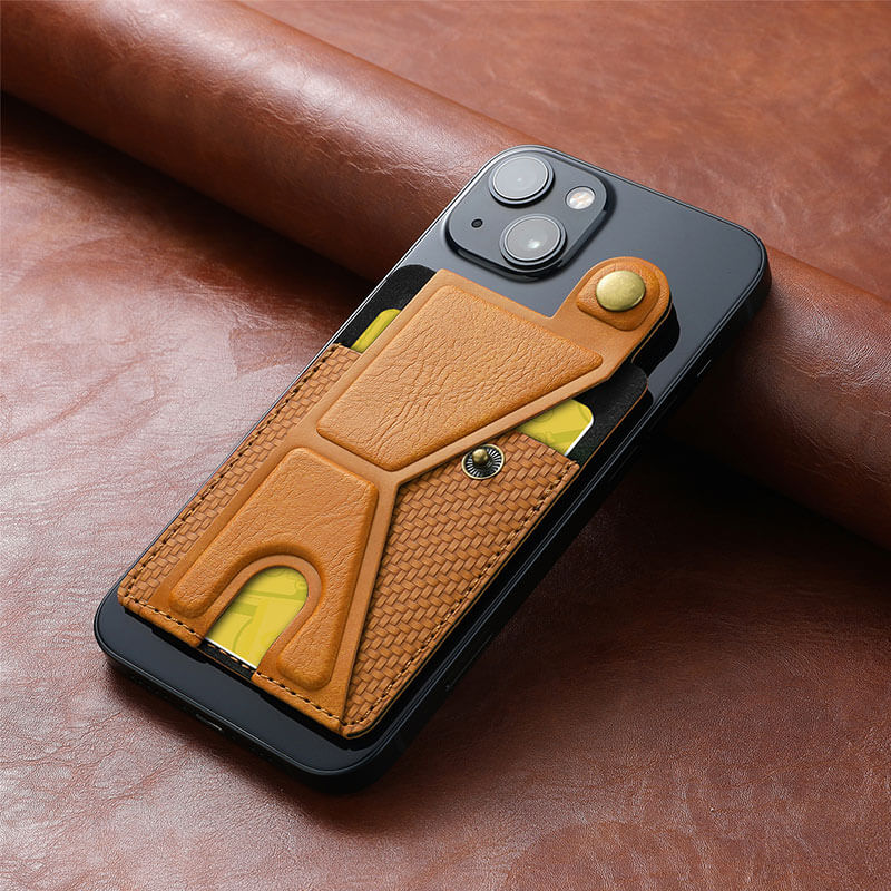 The-brown-multifunctional-card-holder-can-be-used-as-a-mobile-phone-holder-and-can-also-store-credit-cards