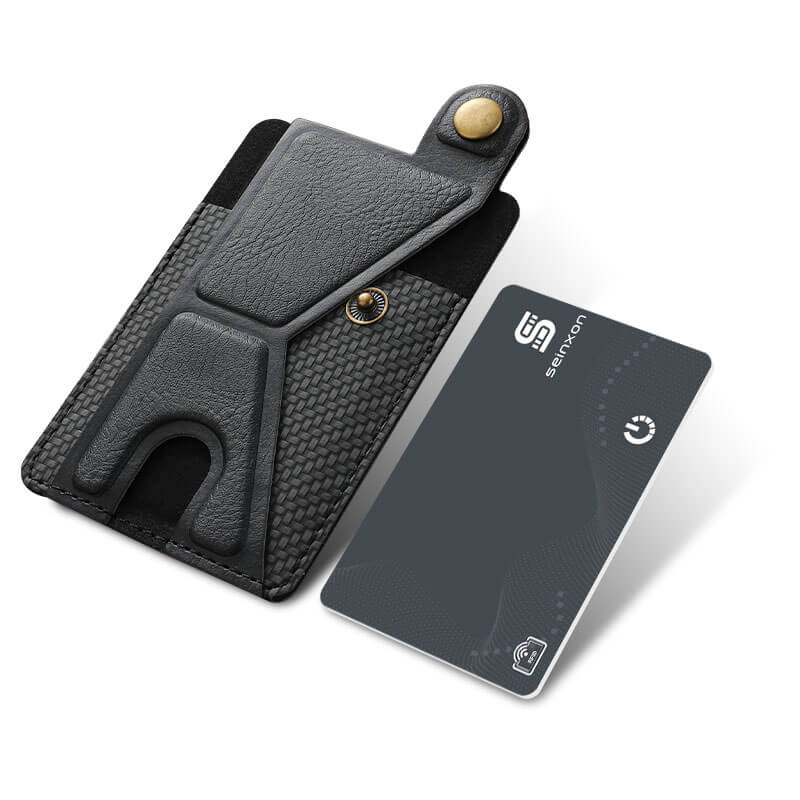 A-black-multifunctional-mobile-phone-card-holder-with-a-mobile-phone-finder-gadget